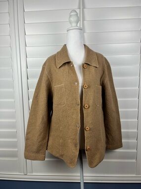 Lisa international Boiled wool Teddy Jacket in Camel Brown Size Medium Granola